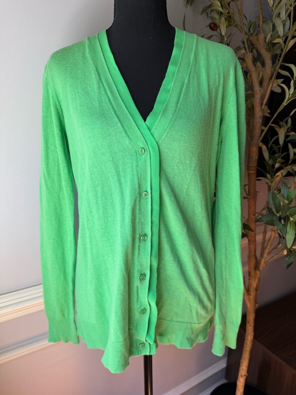 Lauren Ralph Lauren Green Linen Blend Cardigan XL Button Front Lightweight